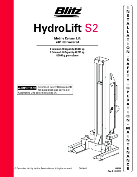 Mobile column lift hydrolift s2 8 2c2   117726   rev d