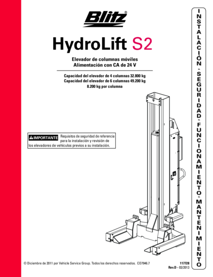 Mobile column lift hydrolift s2 8 2c2   117728   rev d