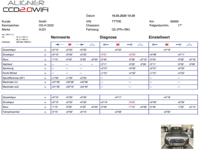 Wheel aligners BU TD20WIFI Integratable vehicle image on printout DI