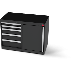 Workbench set 5 drawers, 1-door | RAL 9005 | 1200 x 600 x 900 mm