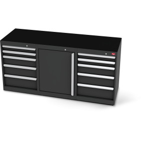 Workbench set 10 drawers, 1-door | RAL 9005 | 1800 x 600 x 900 mm