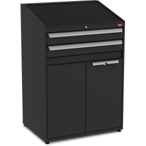 Workshop drawer cabinet with sloped top | 2 drawers | RAL 9005 | 870 x 630 x 1300 mm