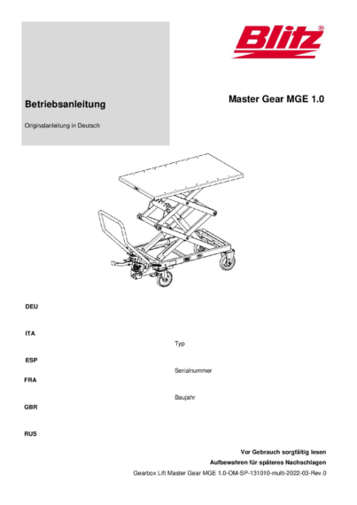 Gearbox Lift Master Gear MGE  OM SP 131010 multi  Rev0